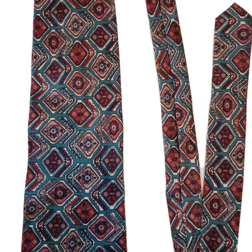 Como‎ Collezione Men's Necktie Silk Geometric Jewel Tone Italian 90s